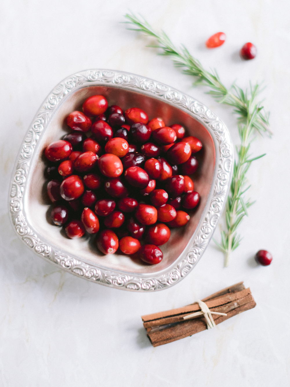 Rosemary Sugared Cranberry Cocktail, bowl of cranberries