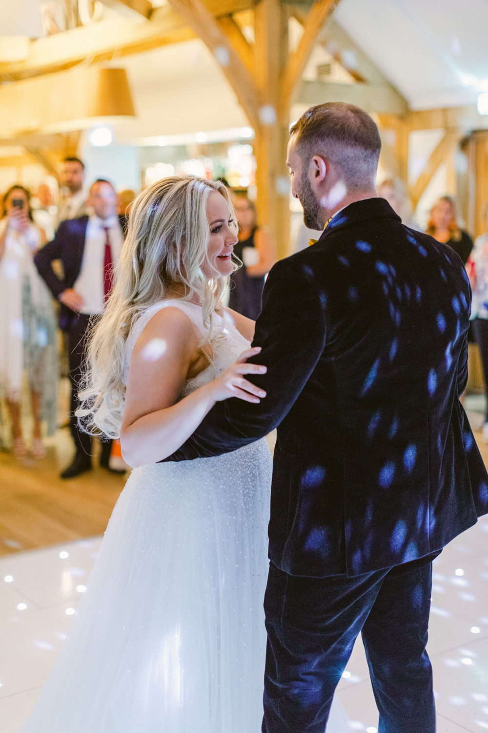 Bride and Groom dance in the barn at Brinsop Court
