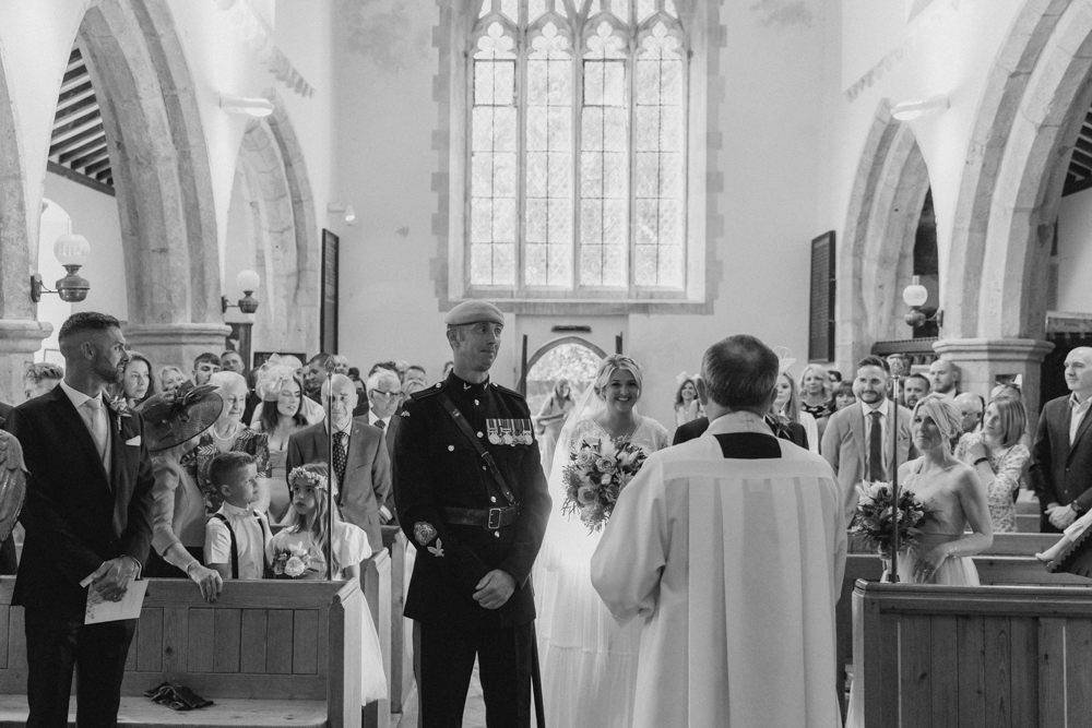 Wedding ceremony in a church setting.
